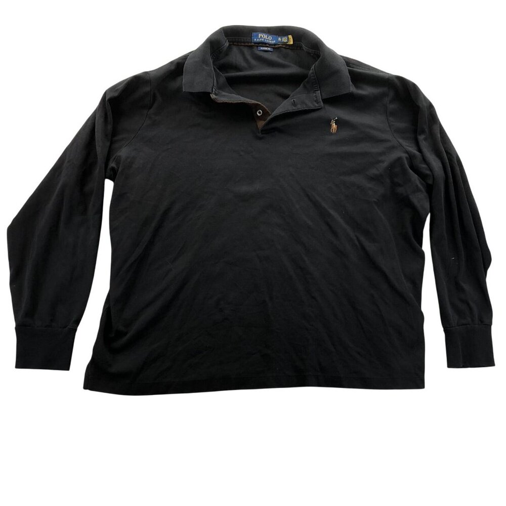 Polo Ralph Lauren Mens Polo Shirt XL Black Long Sleeve Classic Fit Flesh Pony